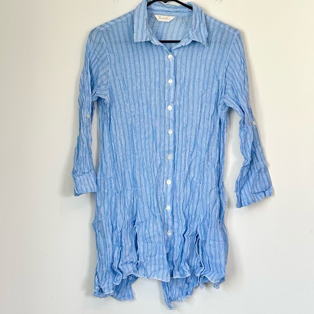 Blue Striped Button-Up Shirt - Size: Medium
